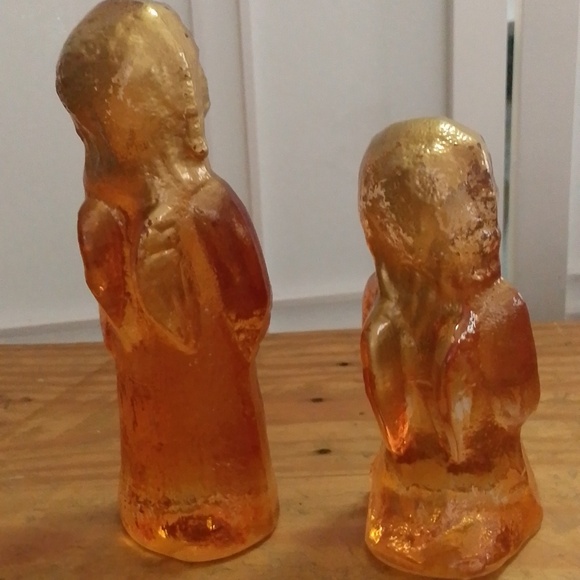 Vintage Solid Amber Glass Angels with Gold Wings - Picture 4 of 4